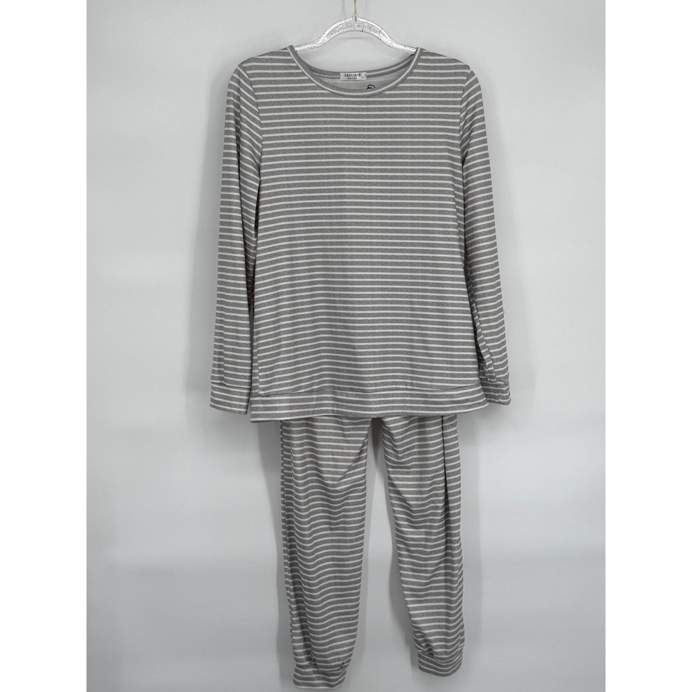 EKOUAER Pajama Set Women Striped Long Sleeve Top Pants Loungewear M